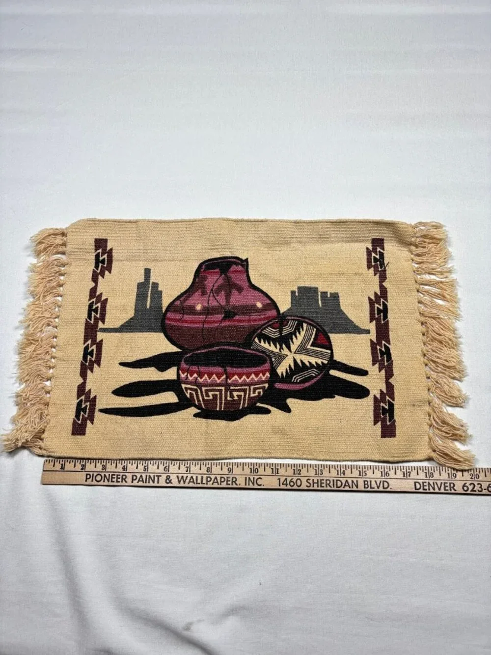 Vtg Southwestern Woven Cotton Fringed Placemat Rug El Paso Saddleblanket Style